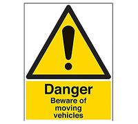 Vsafety Danger Beware Of Moving Vehicles Warning Sign - 450mm x 600mm - 2mm Rigid Plastic