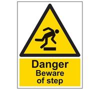 VSafety Danger Beware Of Step Sign - Portrait - 300mm x 400mm - Self Adhesive Vinyl