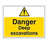 VSafety Danger Deep Excavation Warning Sign - Landscape - 400mm x 300mm - 2mm Rigid Plastic