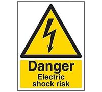 VSafety Danger, Electric Shock Risk Warning Sign - Portrait - 148mm x 210mm (A5) - 2mm Polycarbonate