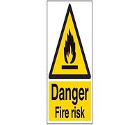 VSafety Danger, Fire Risk Warning Sign - Portrait - 300mm x 400mm - Self Adhesive Vinyl