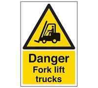 VSafety Danger Fork Lift Trucks Sign - Portrait - 200mm x 300mm - 2mm Rigid Plastic