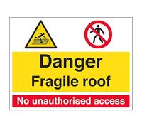 VSafety Danger/Fragile Roof/No Unauthorised Access - 800x600mm 3mm Aluminium Composite With Fixing Channel Safety Sign