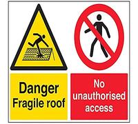 Vsafety Danger, Fragile Roof. No Unauthorised Access Warning Sign - 600mm x 450mm - 2mm Rigid Plastic