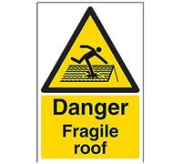 Vsafety Danger Fragile Roof Sign - Portrait - 200 mm x 300 mm - 1 mm Rigid Plastic Safety Sign