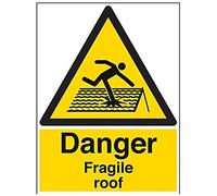 Vsafety Danger Fragile Roof Warning Sign - 450mm x 600mm - 2mm Rigid Plastic