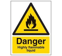 VSafety Danger, Highly Flammable Liquid Warning Sign - Portrait - 150mm x 200mm - 1mm Rigid Plastic
