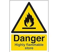 VSafety Danger, Highly Flammable Store Warning Sign - Portrait - 150mm x 200mm - 1mm Rigid Plastic