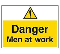 VSafety Danger Men At Work Sign - Landscape - 400mm x 300mm - 1mm Rigid Plastic