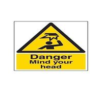 VSafety Danger Mind Your Head Sign - Portrait - 300mm x 400mm - 2mm Rigid Plastic
