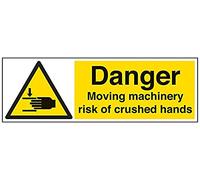 VSafety Danger Moving Machinery Risk Of Trapped Hands Sign - Landscape - 600mm x 200mm - Self Adhesive Vinyl