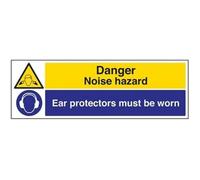 Vsafety Danger Noise Hazard Ear Protector Must Be Worn Sign - 600mm x 200mm - 1mm Rigid Plastic