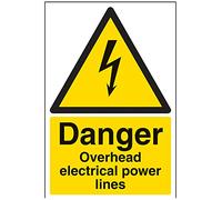 VSafety Danger, Overhead Electrical Power Lines Warning Sign - Portrait - 200mm x 300mm - Self Adhesive Vinyl