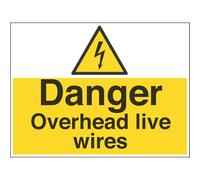 Vsafety Danger, Overhead Live Wires Warning Sign - 600mm x 450mm - 2mm Rigid Plastic