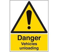Vsafety Danger Vehicles Unloading Warning Sign - 450mm x 600mm - 2mm Rigid Plastic