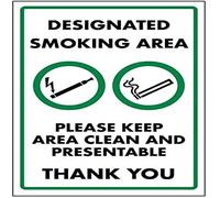VSafety Designated Smoking Area/Please Keep Area Clean Sign - 150mm x 200mm - Rigid Plastic