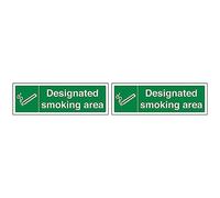 VSafety Designated Smoking Area Prohibition Sign - Landscape - 300mm x 100mm - 1mm Rigid Plastic (Pack of 2)