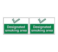 VSafety Designated Smoking Area Prohibition Sign - Landscape - 300mm x 200mm - 2mm Rigid Plastic (Pack of 2)