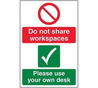 Vsafety Do Not Share Workspaces/Use Own Desk - 200mm x 300mm - Self Adhesive Vinyl