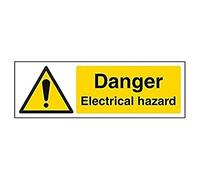 Vsafety Electrical Hazard Sign - Landscape - 300mm x 100mm - 1mm Rigid Plastic, Black/Yellow
