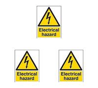 VSafety Electrical Hazard Warning Sign - Portrait - 150mm x 200mm - Self Adhesive Vinyl (Pack of 3)