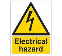 VSafety Electrical Hazard Warning Sign - Portrait - 300mm x 400mm - 1mm Rigid Plastic