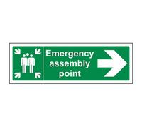VSafety Emergency Assembly Point Arrow Right Sign - Landscape - 300mm x 100mm - 1mm Rigid Plastic