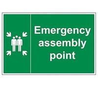 Vsafety Emergency Assembly Point With Family Sign - 600mm x 400mm - 1mm Rigid Plastic