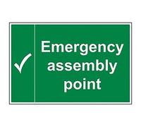 Vsafety Emergency Assembly Point With Tick Sign - 600mm x 400mm - 1mm Rigid Plastic