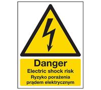 VSafety English/Polish Sign - Danger Electric Shock - Self Adhesive - 200mm x 300mm
