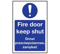 VSafety English/Polish Sign - Fire Door Keep Shut - Self Adhesive - 100mm x 150mm