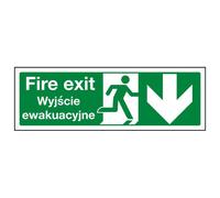 VSafety English/Polish Sign - Fire Exit Arrow Down - Self Adhesive - 450mm x 150mm