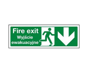 VSafety English/Polish Sign - Fire Exit Arrow Down - Self Adhesive - 450mm x 150mm