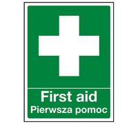 VSafety English/Polish Sign - First Aid - Self Adhesive - 200mm x300mm