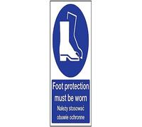VSafety English/Polish Sign - Foot Protection Must Be Worn - Rigid Plastic - 300mm x 400mm