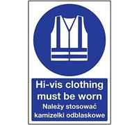 VSafety English/Polish Sign - Hi-Viz Must Be Worn - Self Adhesive - 300mm x 400mm