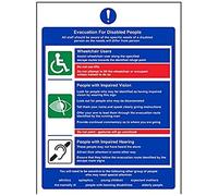 VSafety Evacuation For Disabled People Sign - Portrait - 150mm x 200mm - 1mm Rigid Plastic