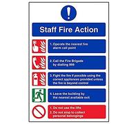 Vsafety Fire Action - Staff Fire Action 999-200 x 300 mm Safety Sign