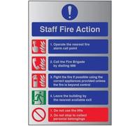 VSafety Fire Action-Staff Fire Action 999 Sign - 150mm x 200mm - Self Adhesive Alu Effect