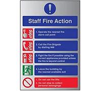 VSafety Fire Action-Staff Fire Action 999 Sign - 200mm x 300mm - 3mm Brushed Alu Comp