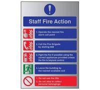 VSafety Fire Action-Staff Fire Action 999 Sign - 200mm x 300mm - Self Adhesive Alu Effect