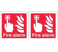 VSafety Fire Alarm Logo Sign - Square - 100mm x 100mm - 1mm Rigid Plastic (Pack of 2)