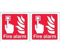 VSafety Fire Alarm Logo Sign - Square - 100mm x 100mm - Self Adhesive Vinyl (Pack of 2)