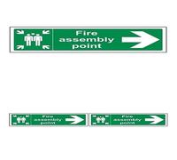 VSafety Fire Assembly Point Arrow Right Sign - Landscape - 300mm x 100mm - 1mm Rigid Plastic (Pack of 3)