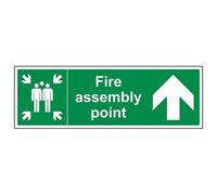 VSafety Fire Assembly Point Arrow Up Sign - Landscape - 450mm x 150mm - Self Adhesive Vinyl