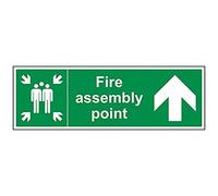 VSafety Fire Assembly Point Arrow Up Sign - Landscape - 600mm x 200mm - 1mm Rigid Plastic