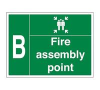VSafety Fire Assembly Point w/Family - B - 800x600mm 3mm Aluminium Composite Safety Sign
