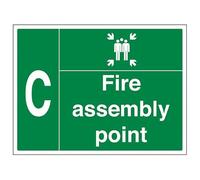 VSafety Fire Assembly Point w/Family - C - 800x600mm 3mm Aluminium Composite With Fixing Channel Safety Sign