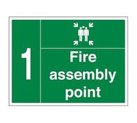 VSafety Fire Assembly Point w/Family No. 1-800x600mm Class RA1 Reflective 3mm Aluminium Composite With Fixing Channel Safety Sign