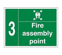 VSafety Fire Assembly Point w/Family No. 3-800x600mm 3mm Aluminium Composite With Fixing Channel Safety Sign